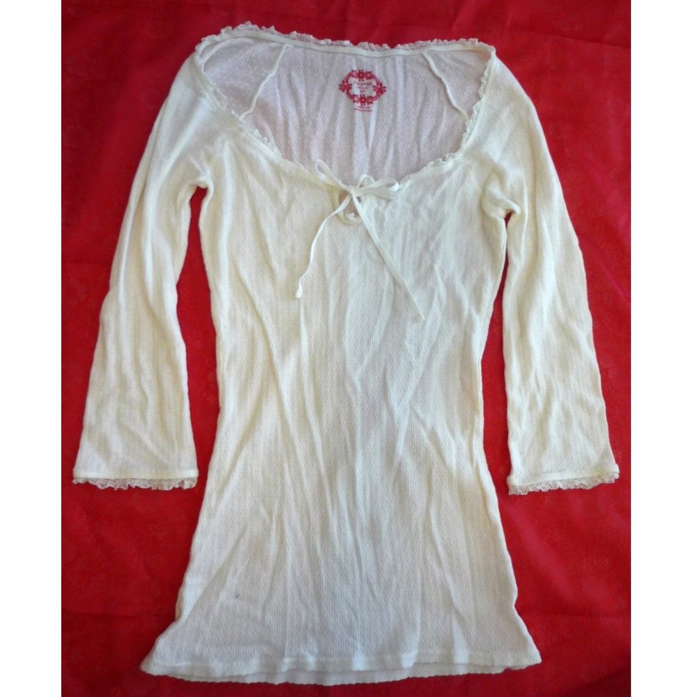 Free People Ivory lace bow scoop neck top